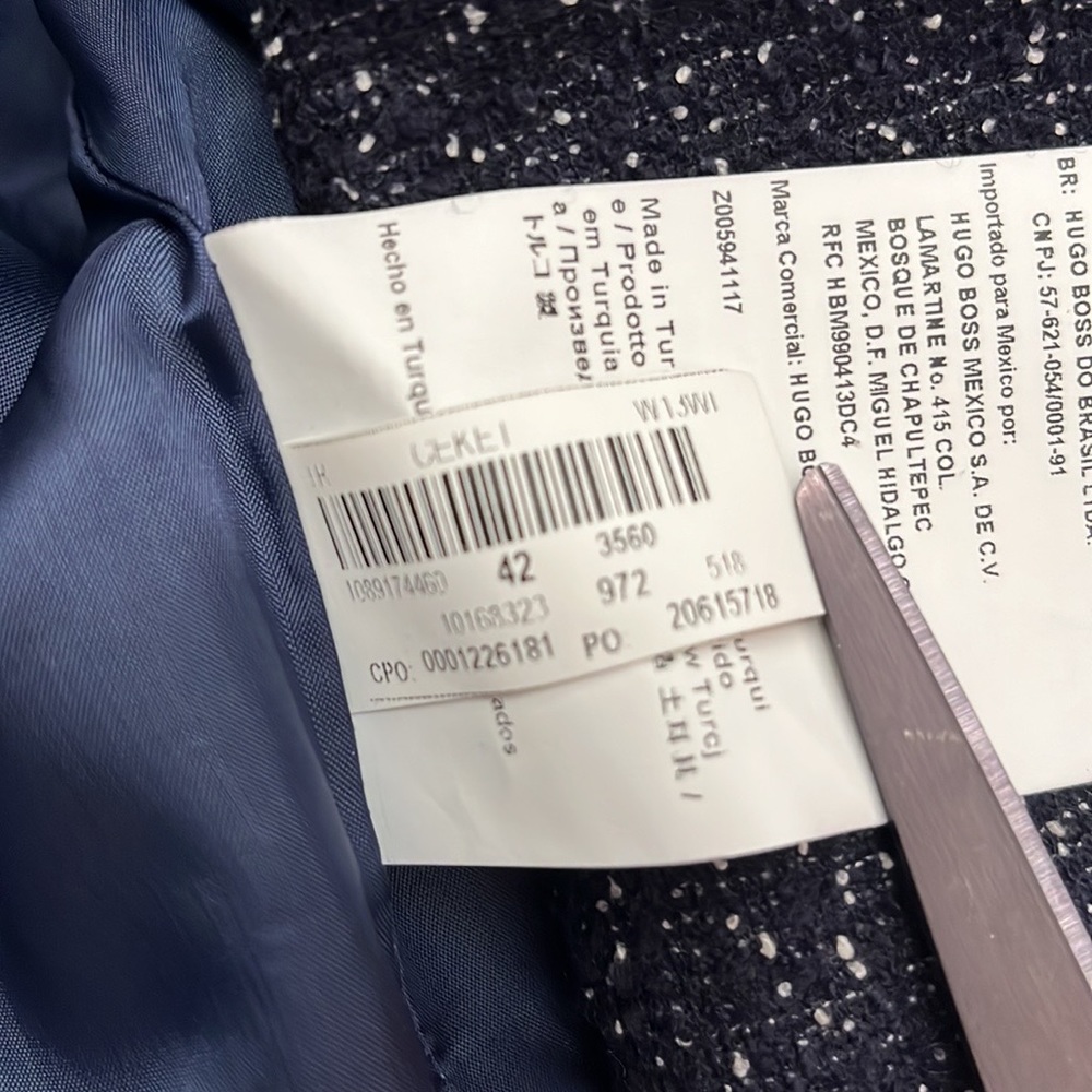 Hugo Boss Klera Tweed Wool Blue Asymmetrical Blazer Coat - Picture 6 of 9
